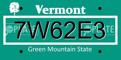 7W62E3 Vermont License Plate