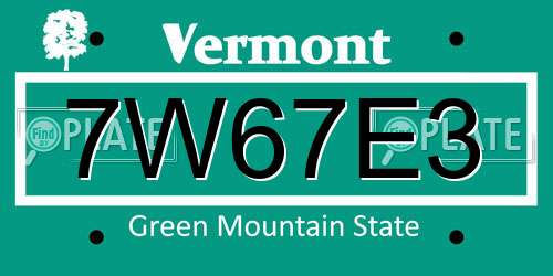 7W67E3 Vermont License Plate