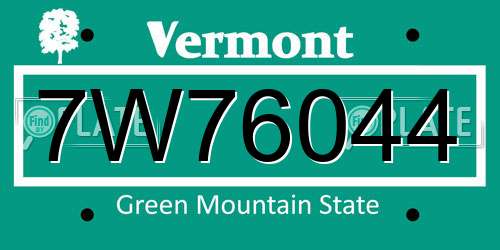 7W76044 Vermont License Plate