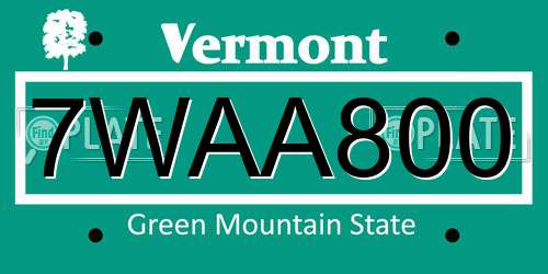 7WAA800 Vermont License Plate