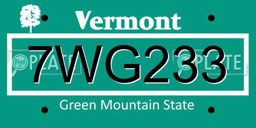 7WG233 Vermont License Plate
