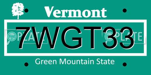 7WGT33 Vermont License Plate