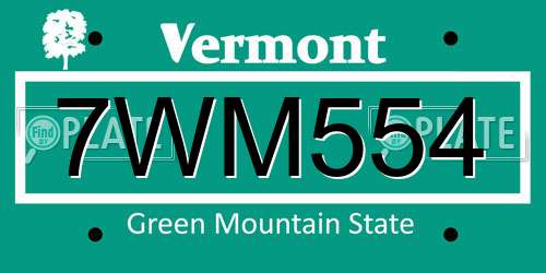 7WM554 Vermont License Plate