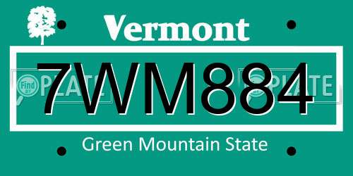 7WM884 Vermont License Plate