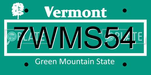 7WMS54 Vermont License Plate