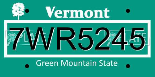 7WR5245 Vermont License Plate