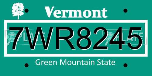 7WR8245 Vermont License Plate