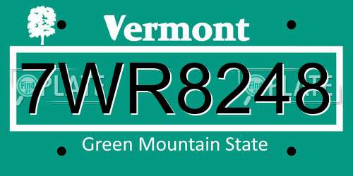 7WR8248 Vermont License Plate