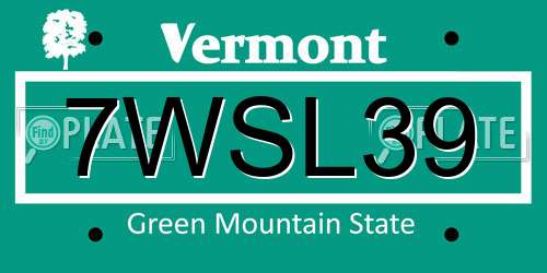 7WSL39 Vermont License Plate