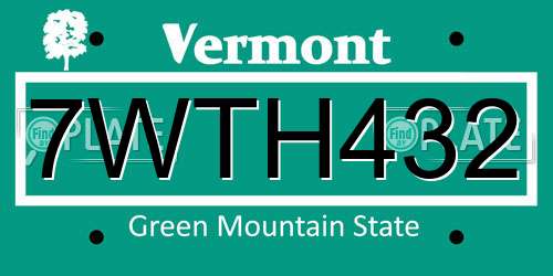 7WTH432 Vermont License Plate