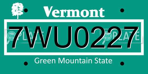 7WU0227 Vermont License Plate