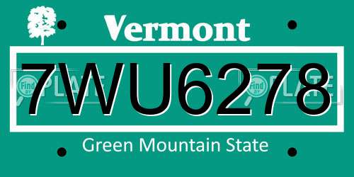 7WU6278 Vermont License Plate