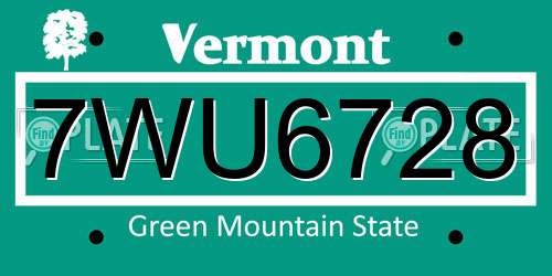 7WU6728 Vermont License Plate
