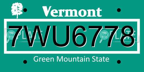 7WU6778 Vermont License Plate