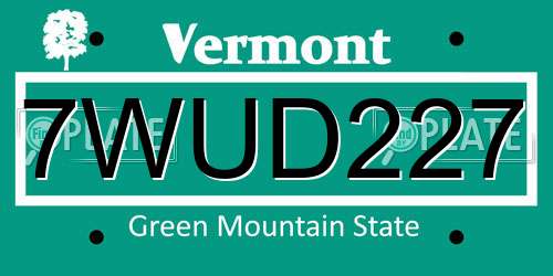 7WUD227 Vermont License Plate