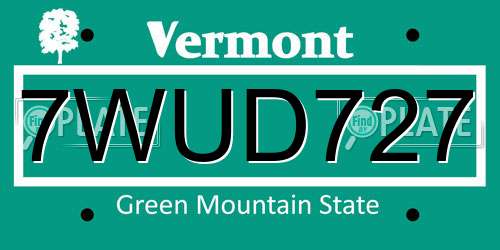 7WUD727 Vermont License Plate