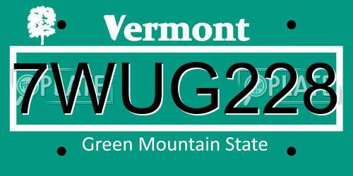 7WUG228 Vermont License Plate