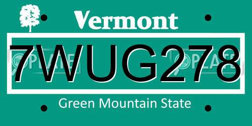 7WUG278 Vermont License Plate
