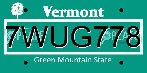 7WUG778 Vermont License Plate
