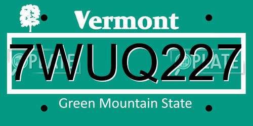 7WUQ227 Vermont License Plate