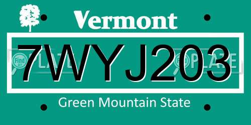 7WYJ203 Vermont License Plate