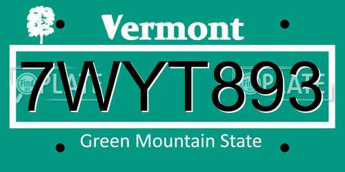 7WYT893 Vermont License Plate