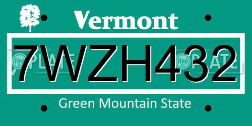 7WZH432 Vermont License Plate