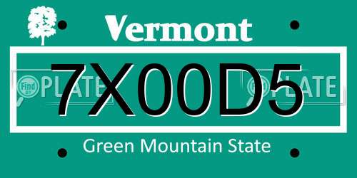 7X00D5 Vermont License Plate