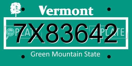 7X83642 Vermont License Plate