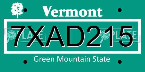 7XAD215 Vermont License Plate