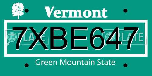 7XBE647 Vermont License Plate