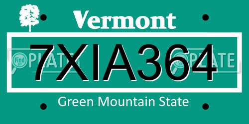 7XIA364 Vermont License Plate