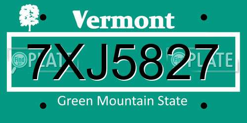 7XJ5827 Vermont License Plate