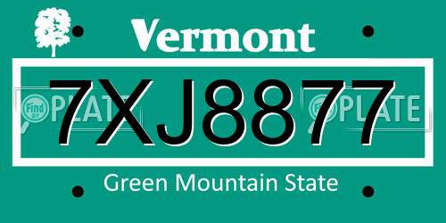 7XJ8877 Vermont License Plate
