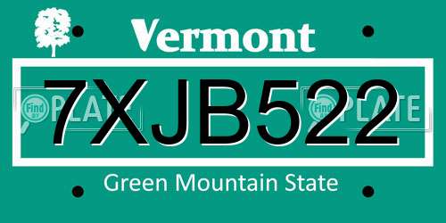 7XJB522 Vermont License Plate