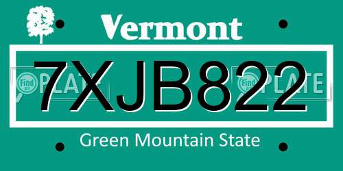 7XJB822 Vermont License Plate