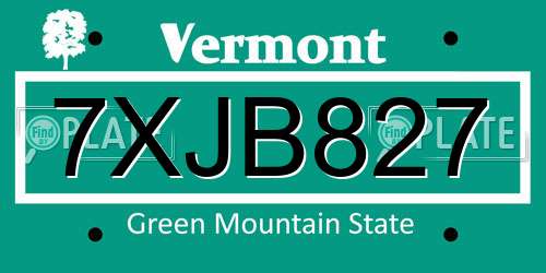 7XJB827 Vermont License Plate