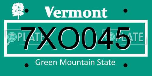 7XO045 Vermont License Plate