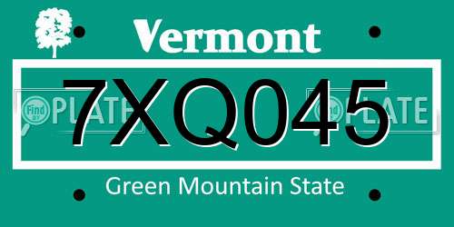 7XQ045 Vermont License Plate