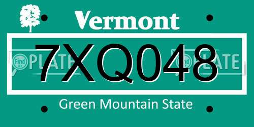 7XQ048 Vermont License Plate