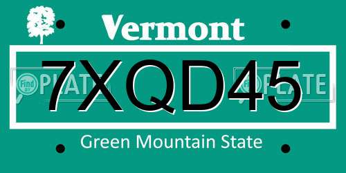 7XQD45 Vermont License Plate