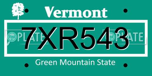 7XR543 Vermont License Plate