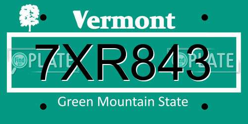 7XR843 Vermont License Plate
