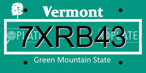 7XRB43 Vermont License Plate