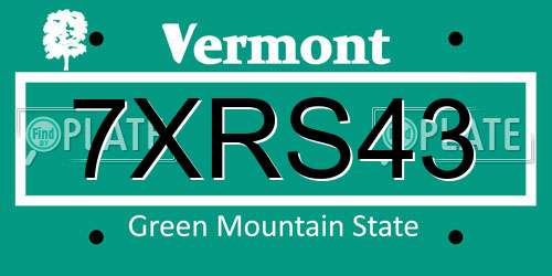 7XRS43 Vermont License Plate