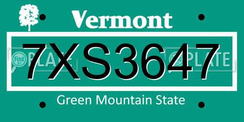 7XS3647 Vermont License Plate