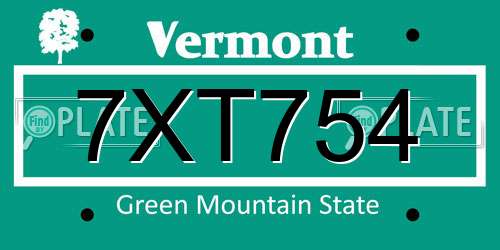7XT754 Vermont License Plate