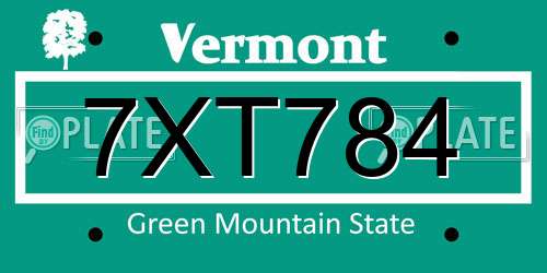 7XT784 Vermont License Plate