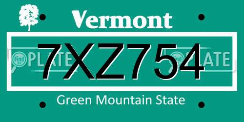 7XZ754 Vermont License Plate