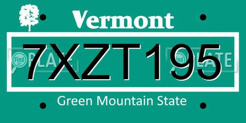 7XZT195 Vermont License Plate